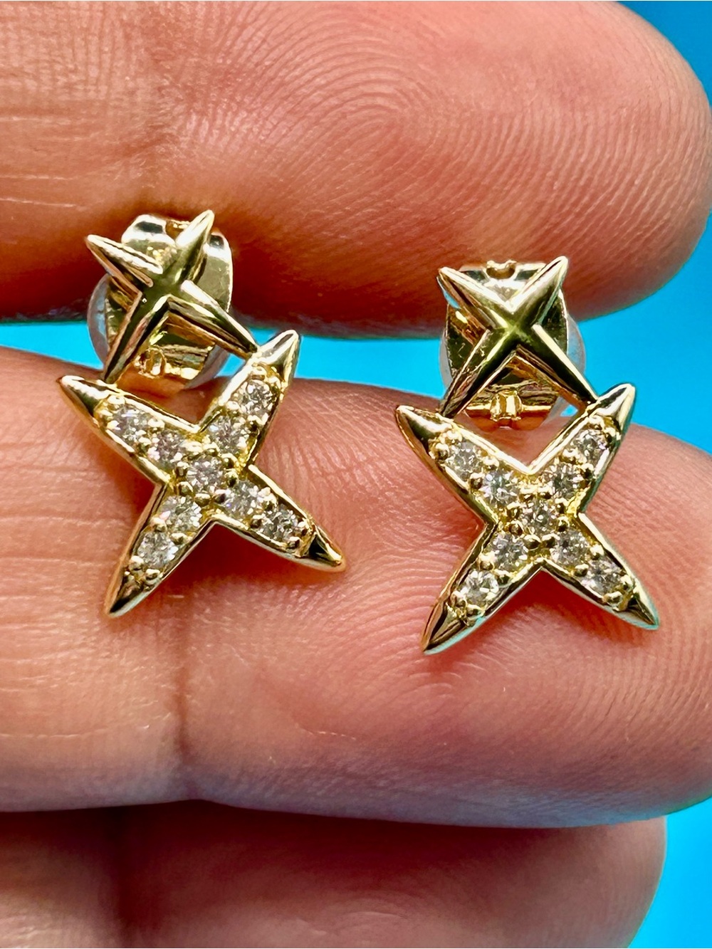 Gold Starburst Pavé Stud Earrings - Elegant Women Jewelry